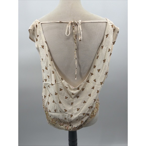 Free People Womens Ivory Combo Silas Printed Cowl Neck Backless Viscose Tank M - Picture 3 of 10